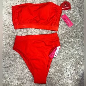 NWT High Waisted ribbed Red Bikini